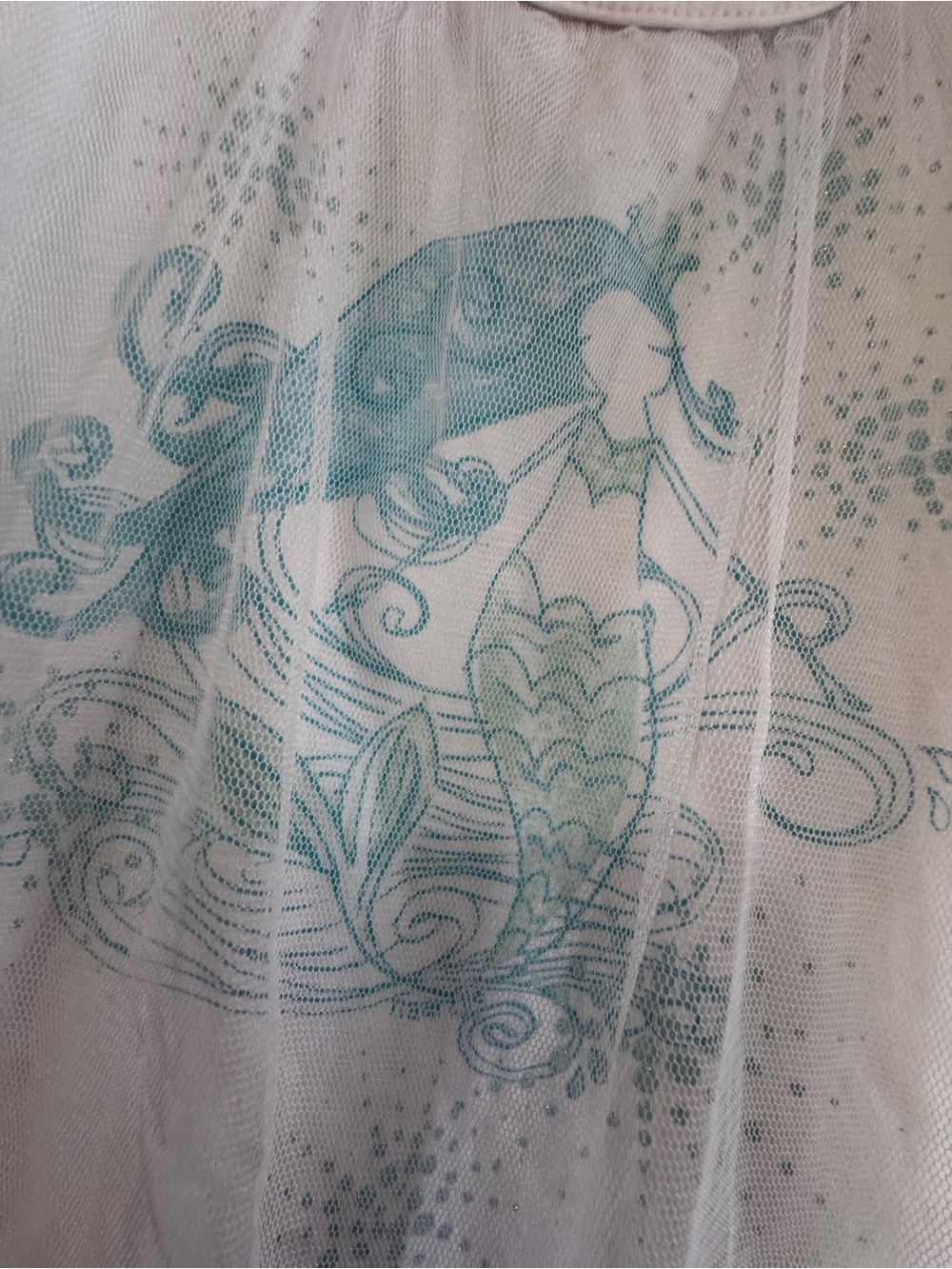 Whimsical Naartjie Mermaid Print Sheer Overlay Top in Teal on White and leggings